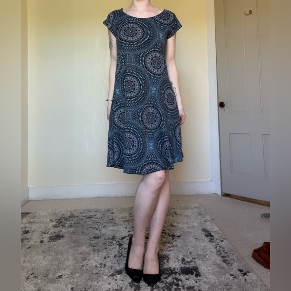 Mexicali Blues Casual Blue and Gray A-line Midi Dress Comfy Stretch Boho Summer - Picture 10 of 11
